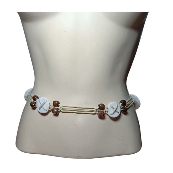 Macrame Mother of Pearl Wood Bead Belt Nautical Ocean Tie Closure 34\